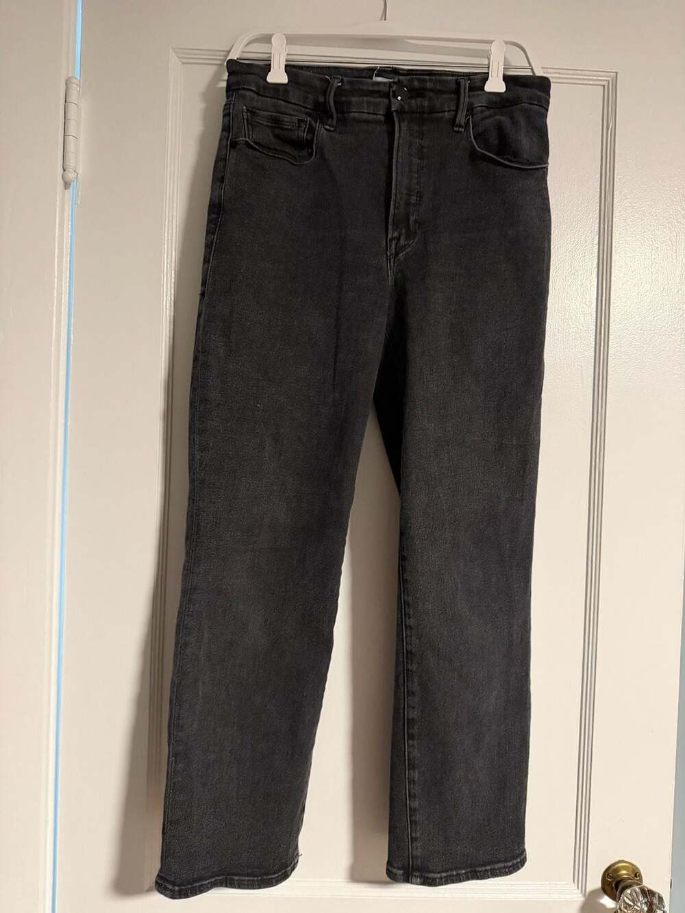 Good American Good Legs Straight Jeans Size 14 / 32 Black Wash Denim